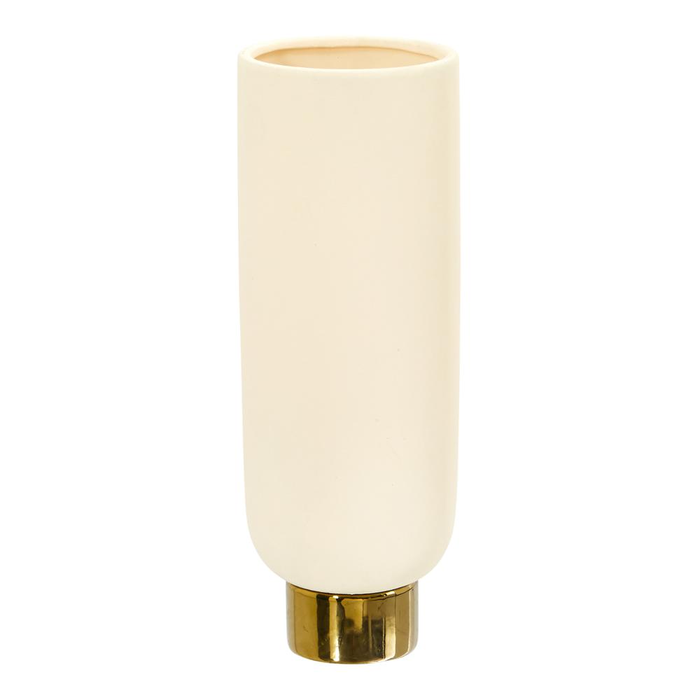 12.75in. Elegance Ceramic Cylinder Vase with Gold Accents. Picture 1
