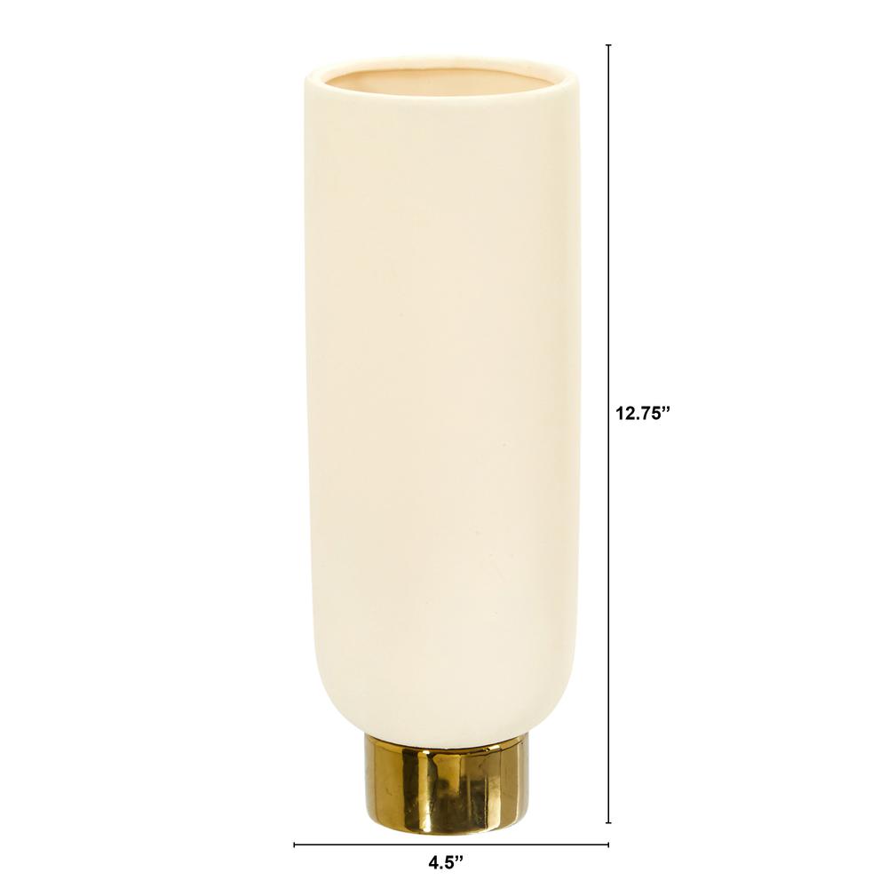 12.75in. Elegance Ceramic Cylinder Vase with Gold Accents. Picture 2