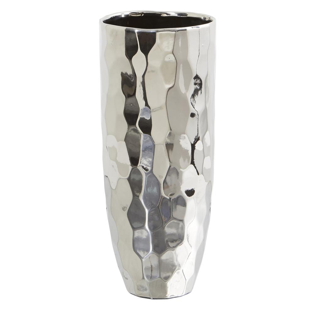 13in. Designer Silver Cylinder Vase. Picture 1