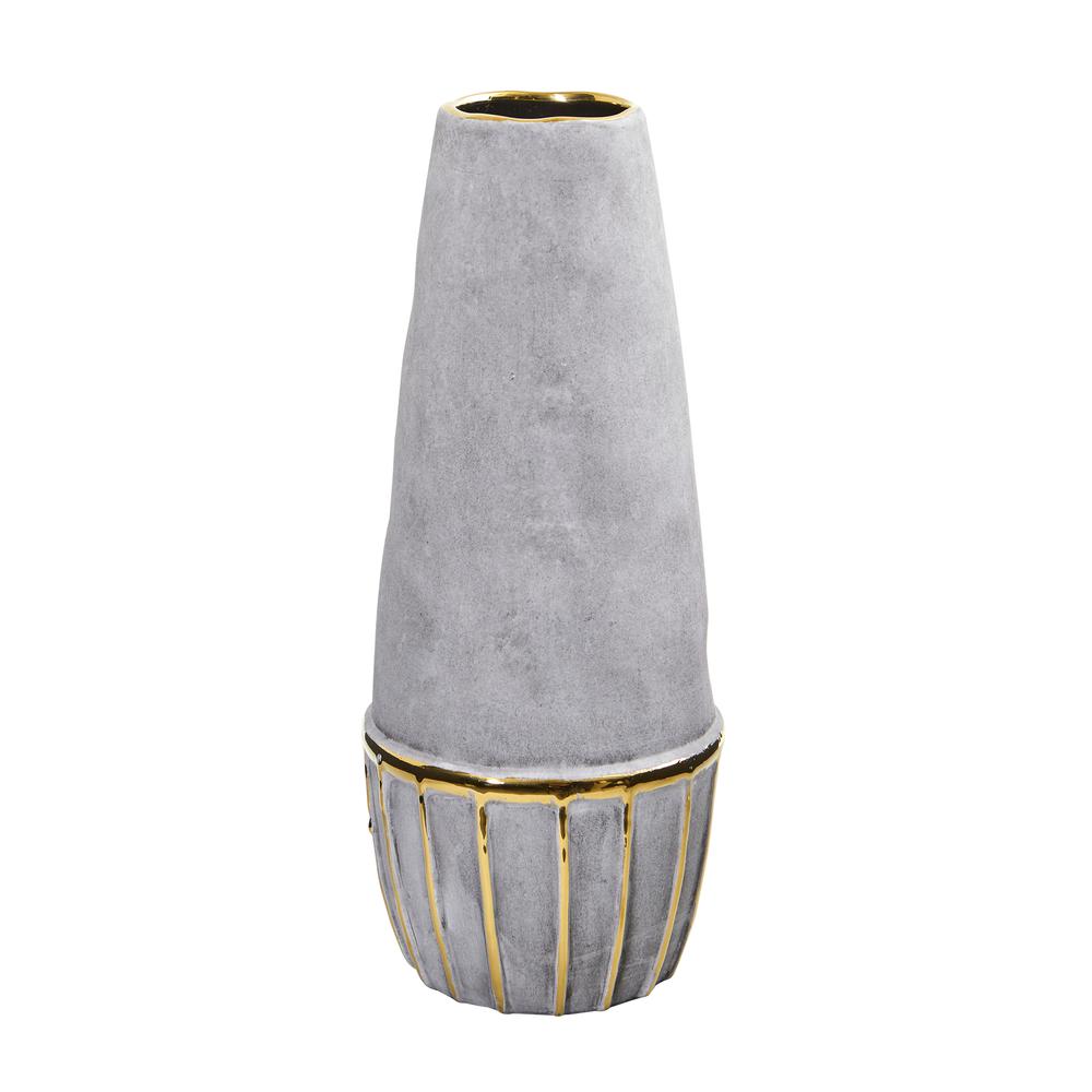 15in. Regal Stone Decorative Vase with Gold Accents. Picture 1