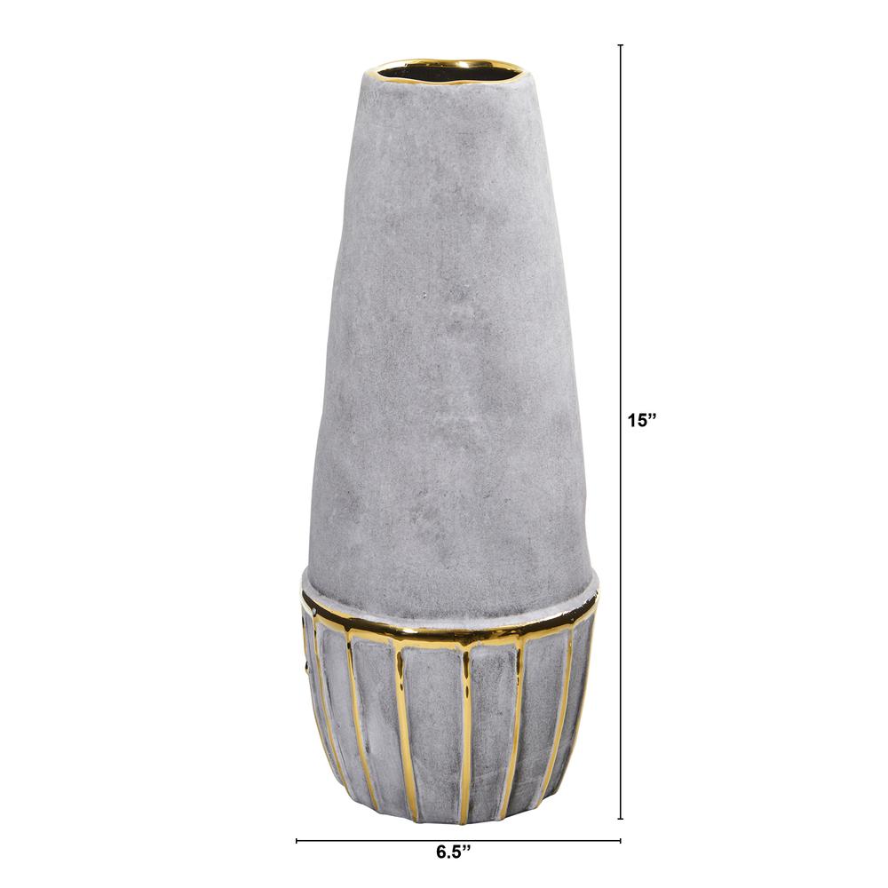 15in. Regal Stone Decorative Vase with Gold Accents. Picture 2