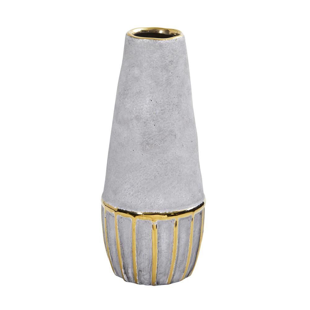 10in. Regal Stone Decorative Vase with Gold Accents. Picture 1