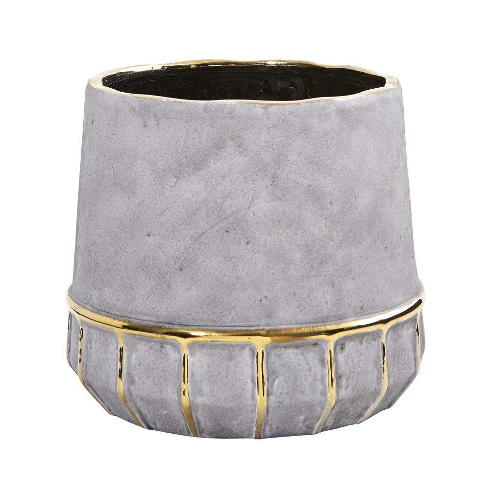 8.5in. Regal Stone Decorative Planter with Gold Accents. Picture 1