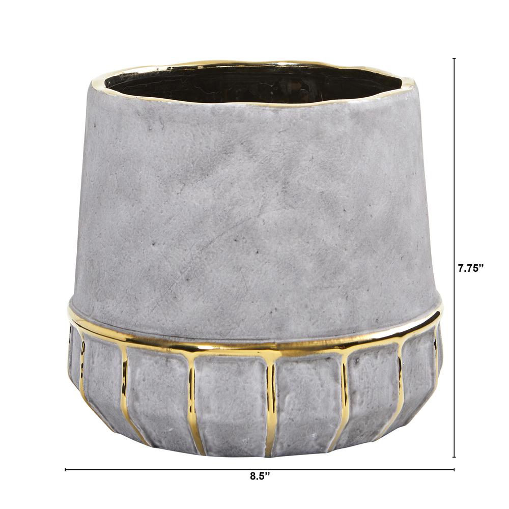8.5in. Regal Stone Decorative Planter with Gold Accents. Picture 2