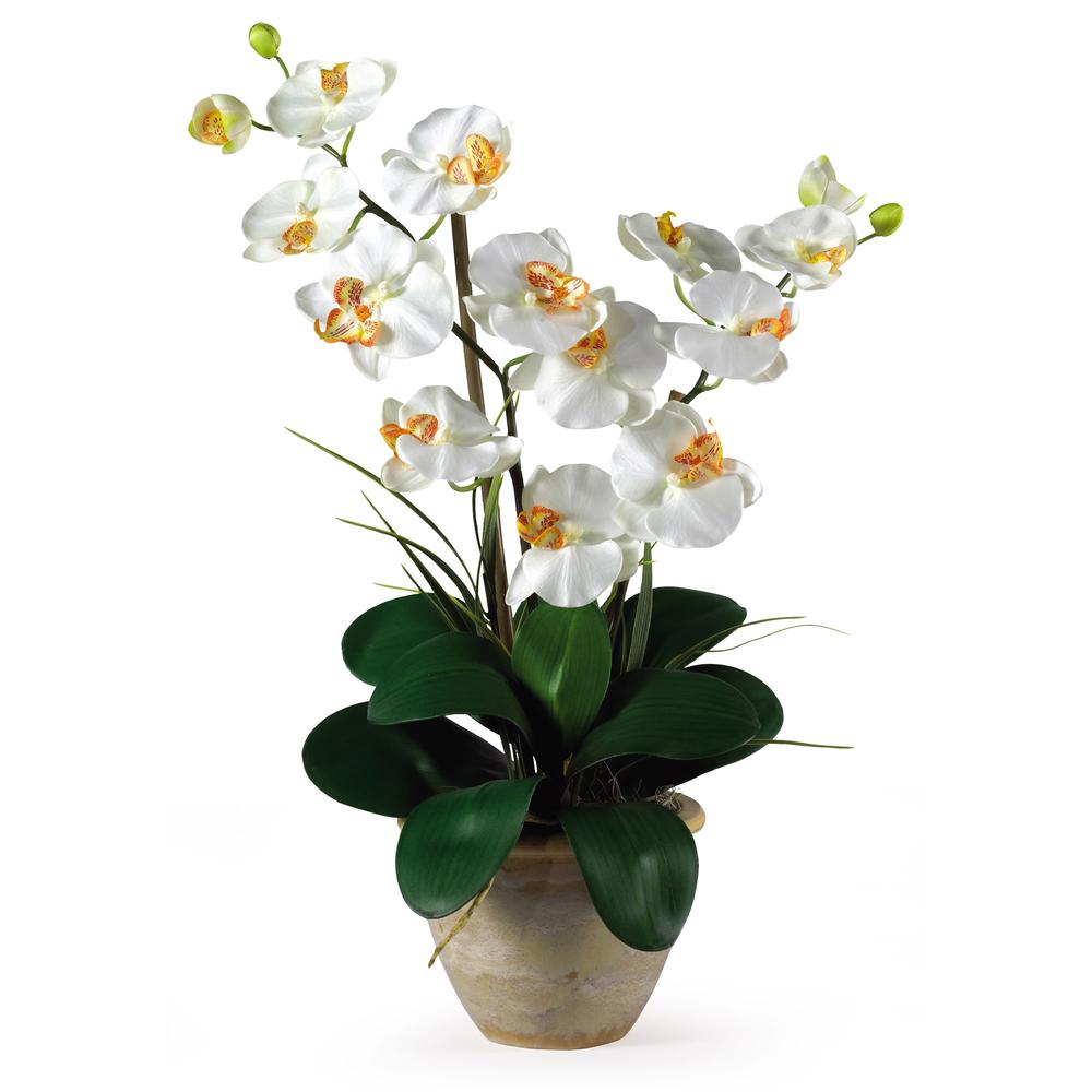 Double Phalaenopsis Silk Orchid Flower Arrangement. Picture 1