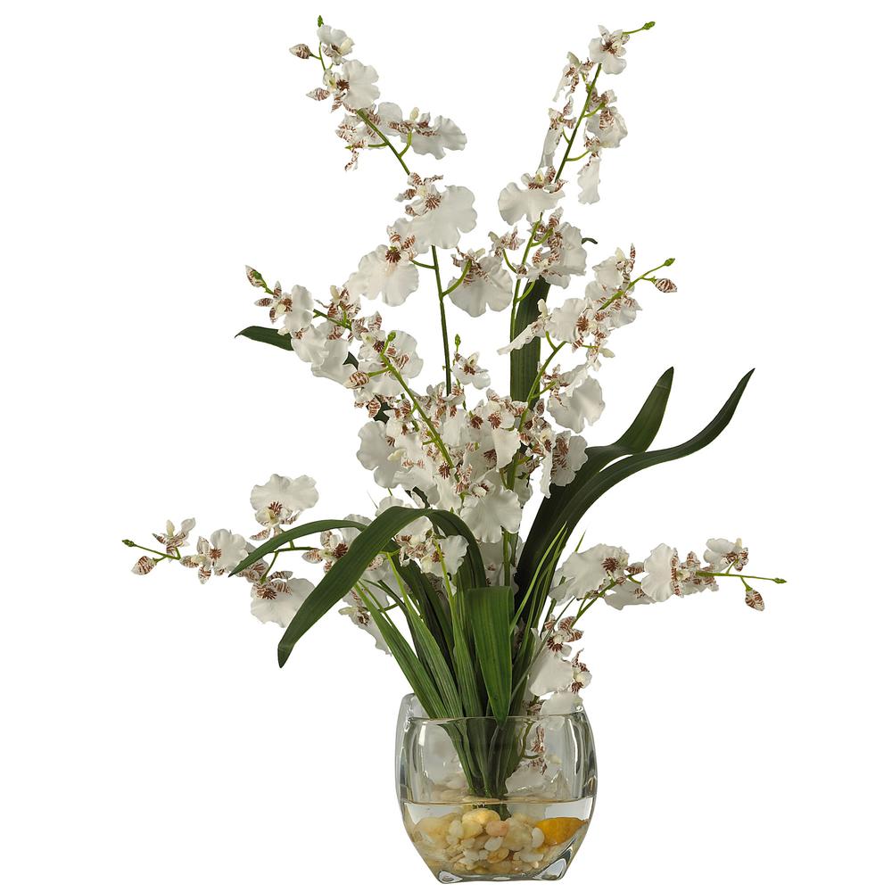 Dancing Lady Orchid Liquid Illusion Silk Flower Arrangement, White. Picture 1