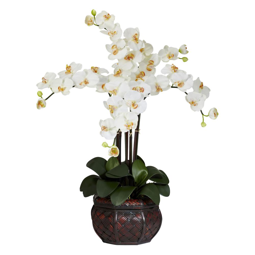Phalaenopsis with Decorative Vase Silk Flower Arrangement - Natural. Picture 1