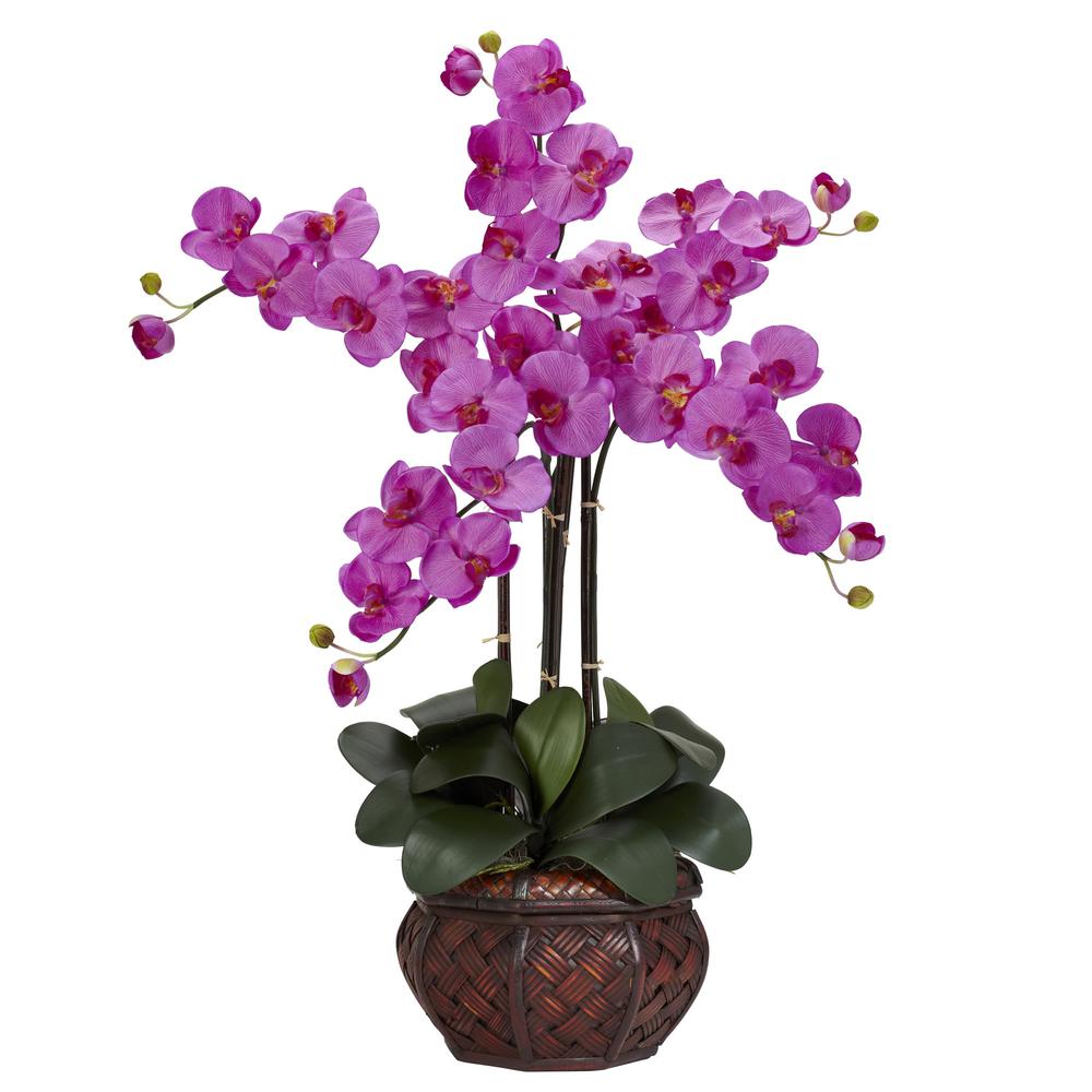 Phalaenopsis with Decorative Vase Silk Flower Arrangement. Picture 1