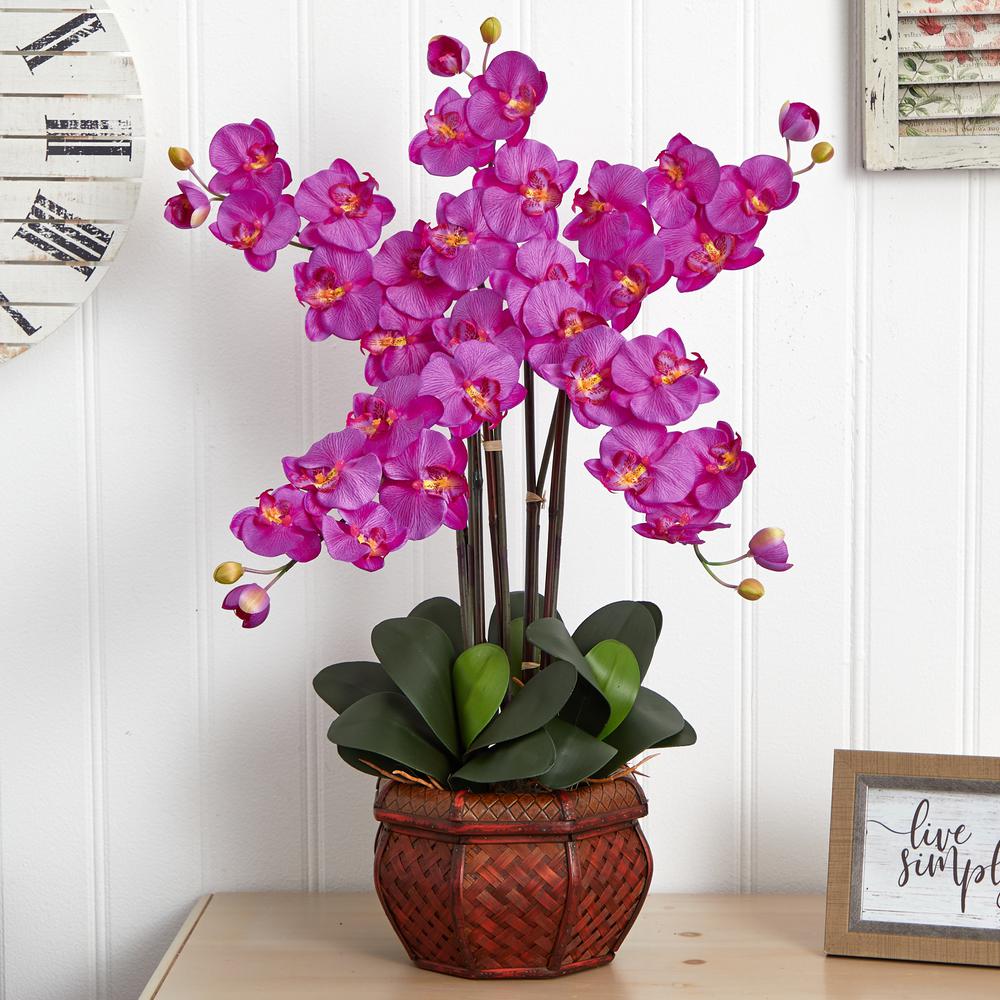 Phalaenopsis with Decorative Vase Silk Flower Arrangement. Picture 2