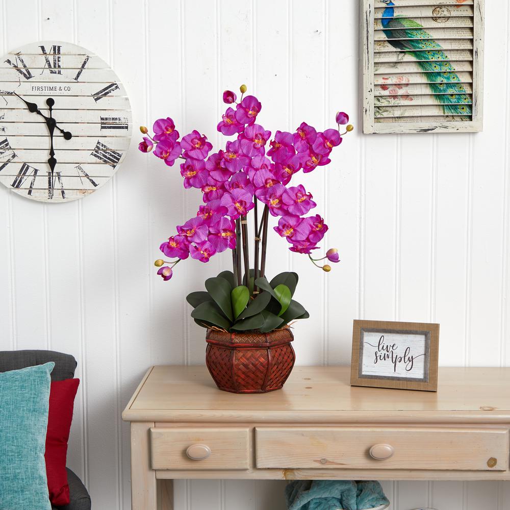 Phalaenopsis with Decorative Vase Silk Flower Arrangement. Picture 3