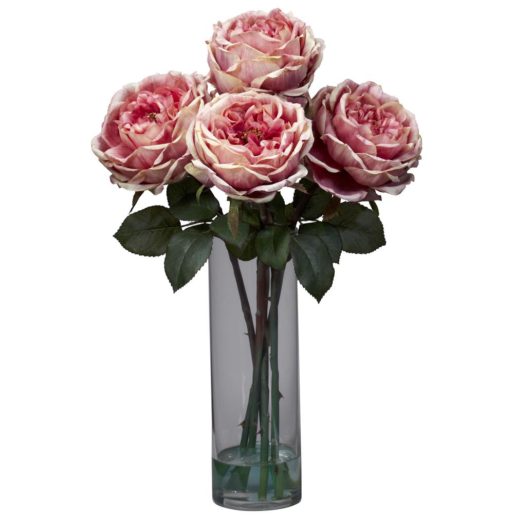 Fancy Rose with Cylinder Vase Silk Flower Arrangement, Pink. Picture 1