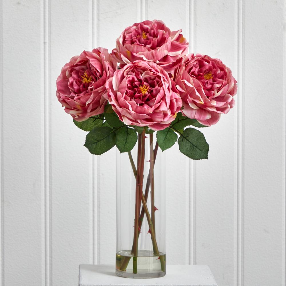 Fancy Rose with Cylinder Vase Silk Flower Arrangement, Pink. Picture 4