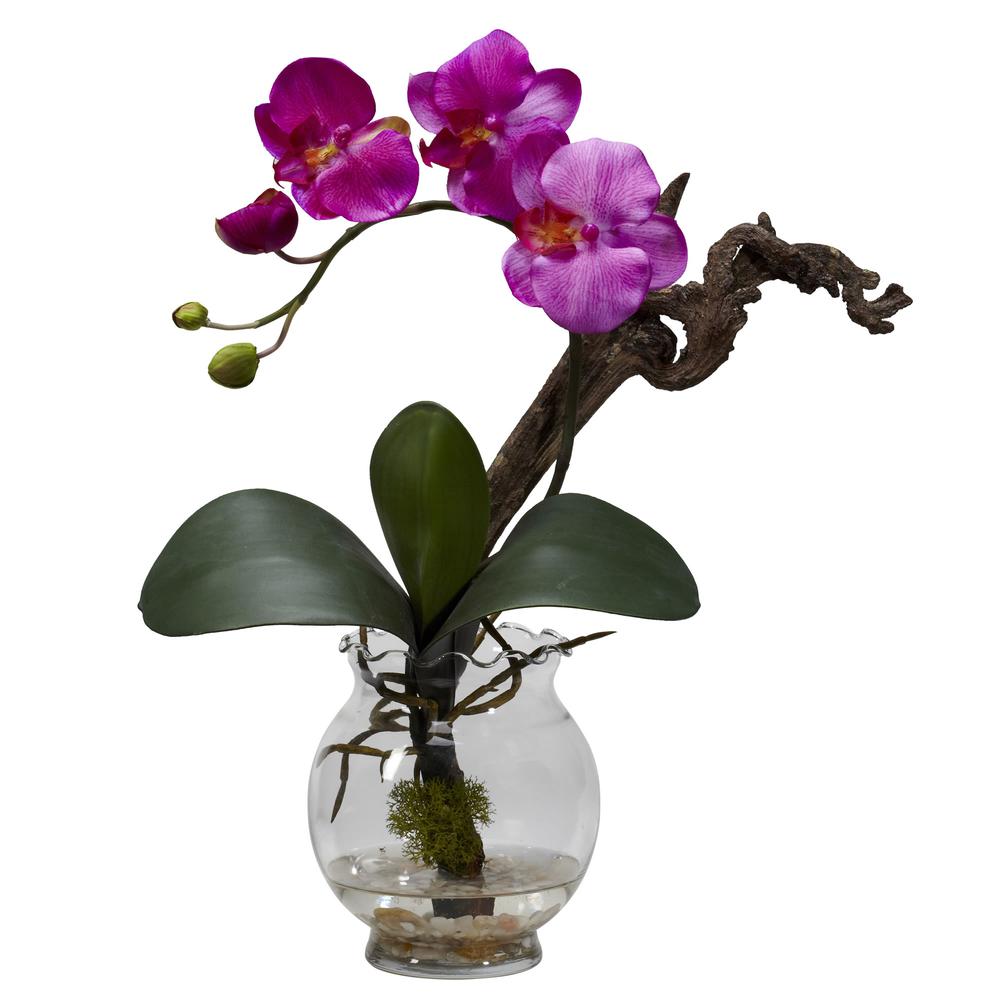 Mini Phalaenopsis with Fluted Vase Silk Flower Arrangement. Picture 1