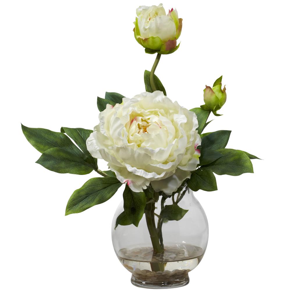 Peony with Fluted Vase Silk Flower Arrangement. Picture 1