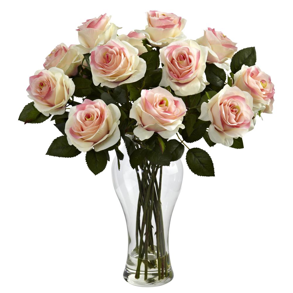 Blooming Roses with Vase, Light Pink. Picture 1