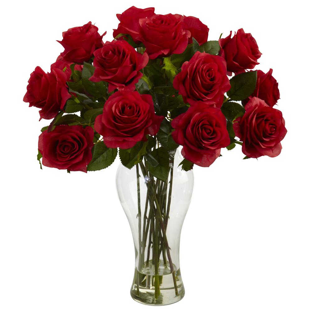 Blooming Roses with Vase, Red. Picture 1