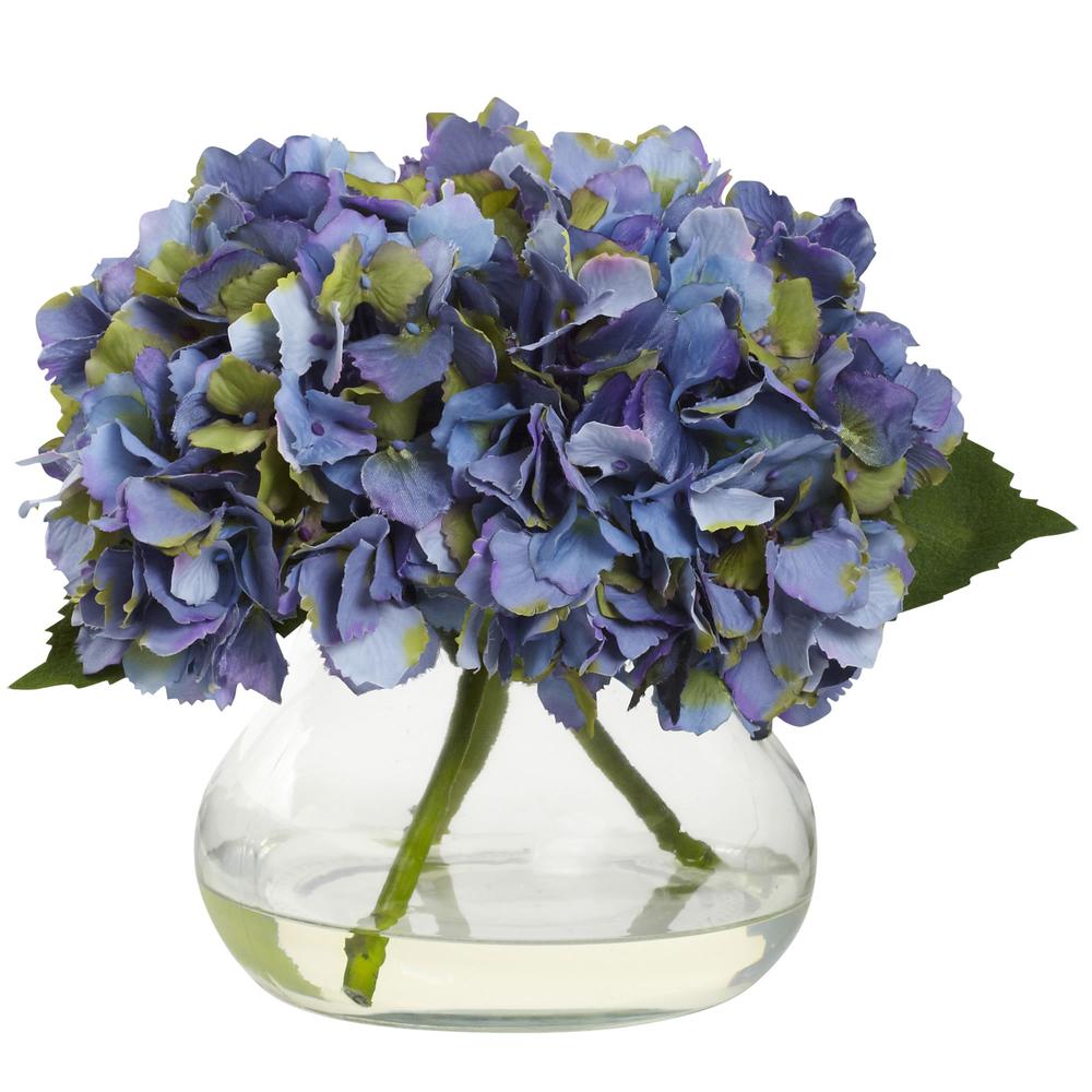 Blooming Hydrangea with Vase, Blue. Picture 1