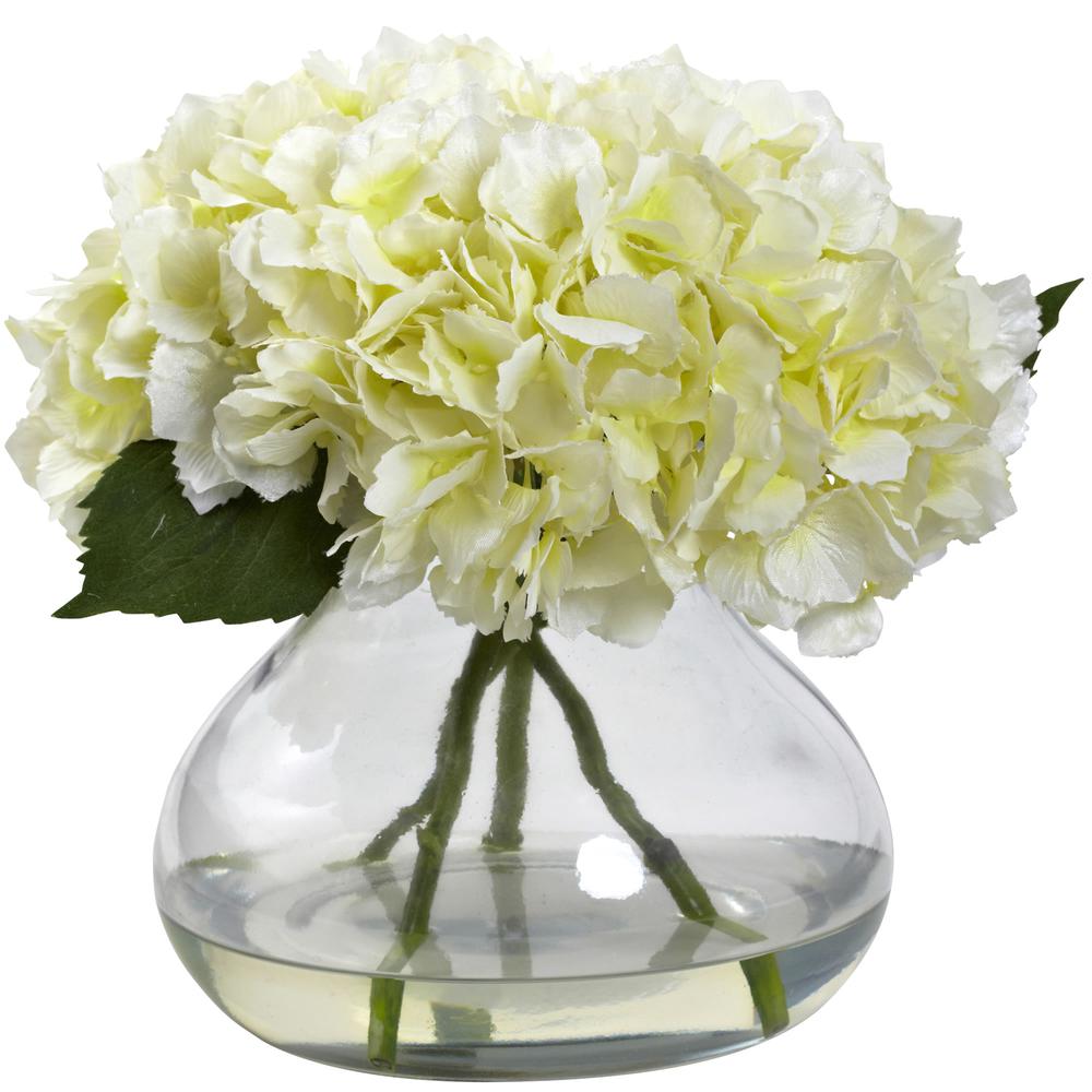 Large Blooming Hydrangea with Vase, Cream. Picture 1