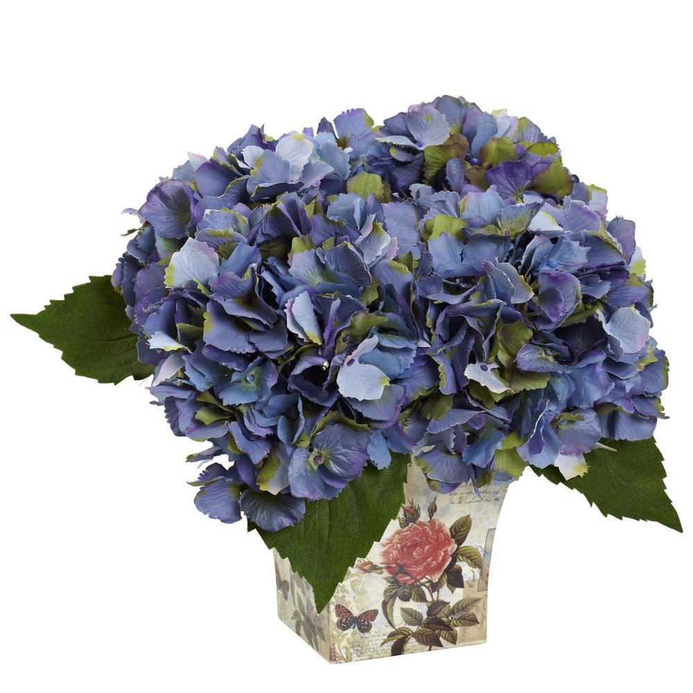 Hydrangea Silk Arrangement with Floral Planter, Blue. Picture 1