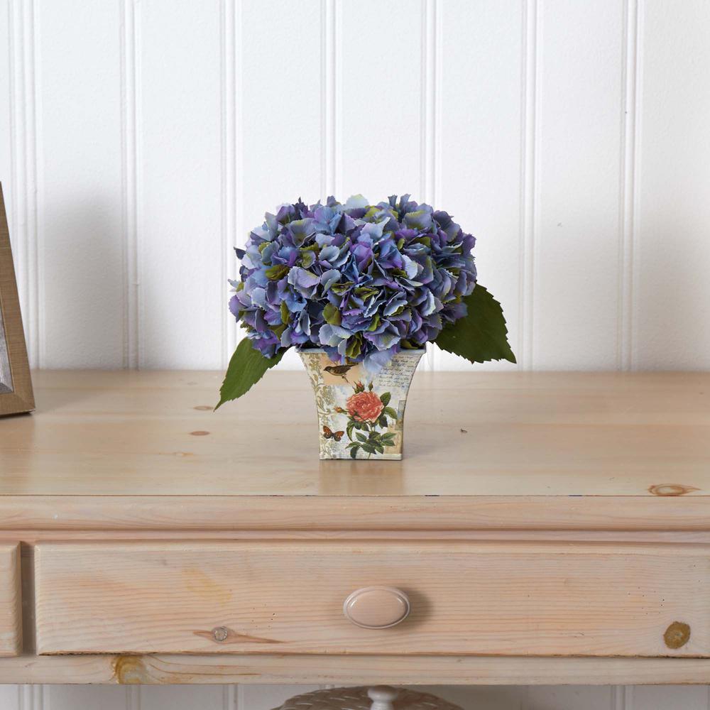 Hydrangea Silk Arrangement with Floral Planter, Blue. Picture 3
