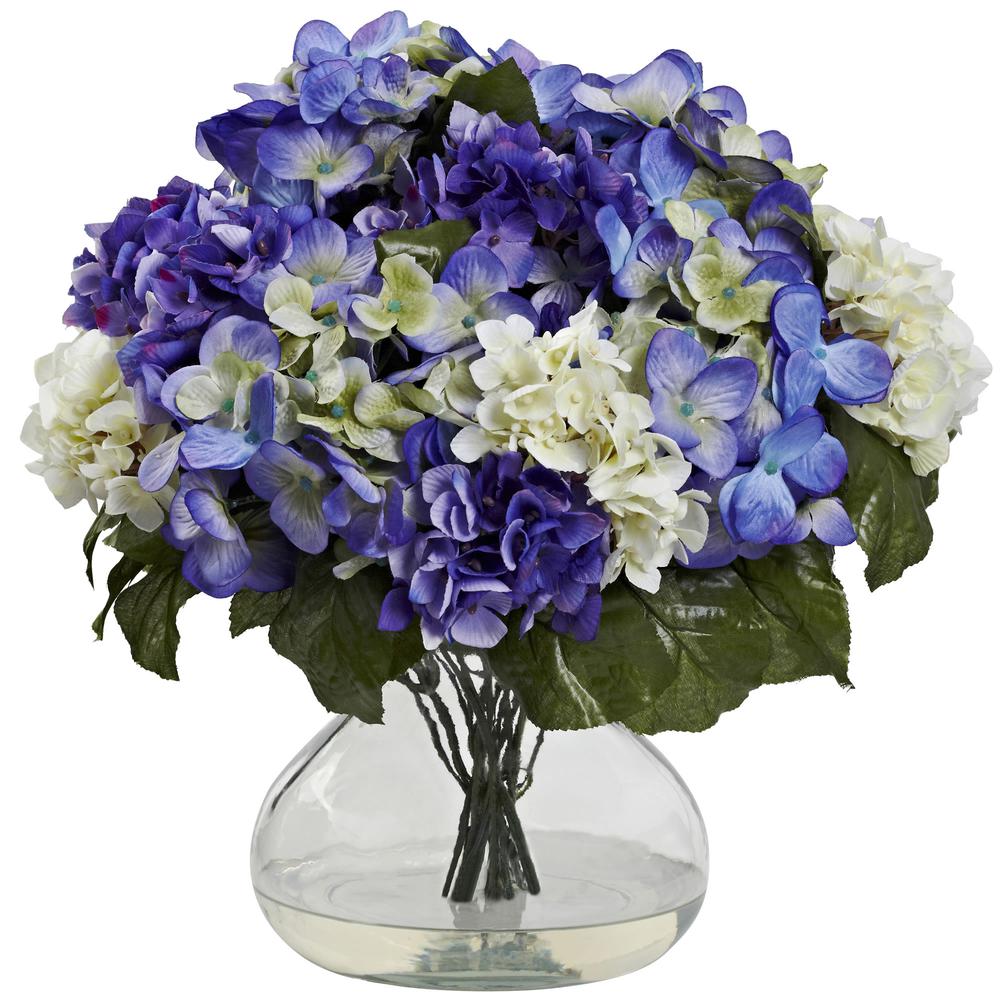 Hydrangea with Large Vase, Blue Purple. Picture 1