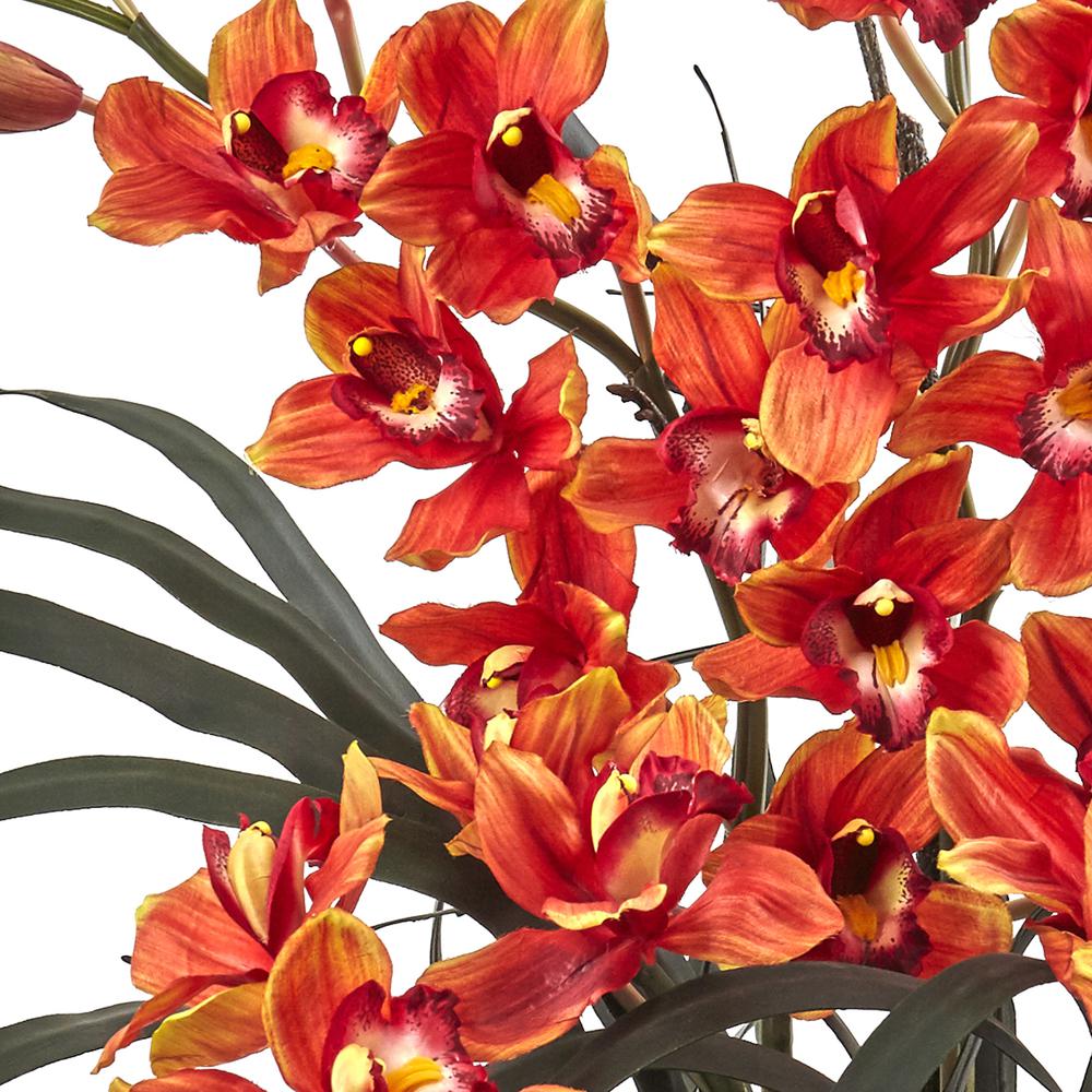 Cymbidium Orchid Silk Arrangement with Black Vase, Burgundy. Picture 3