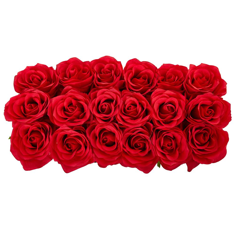 Dozen Silk Roses in Ceramic Rectangular Planter, Red. Picture 4