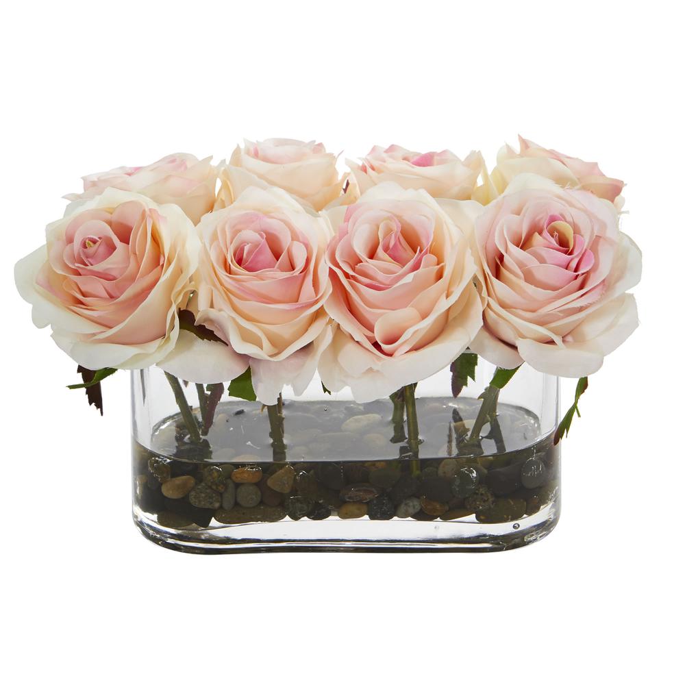 5.5in. Blooming Roses in Glass Vase Artificial Arrangement. Picture 1