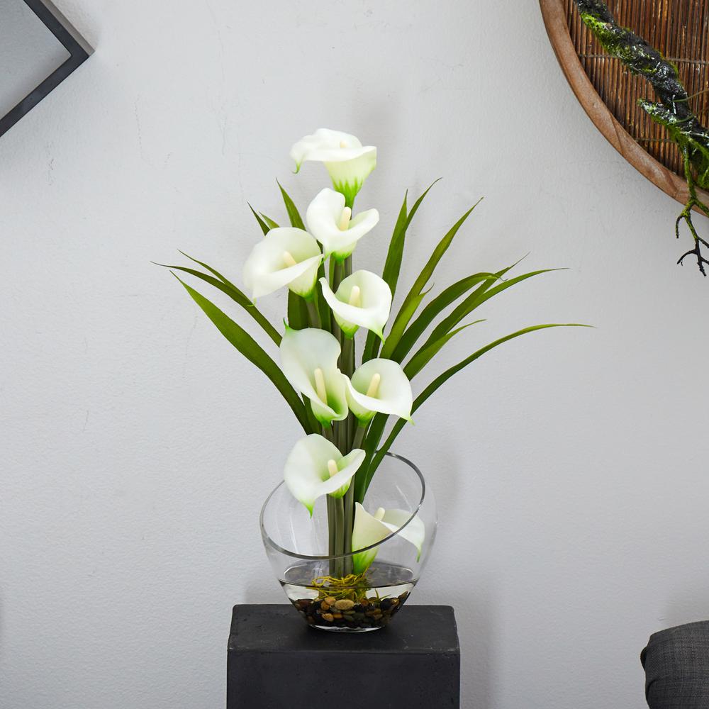 15.5in. Calla Lily and Grass Artificial Arrangement in Vase, Cream. Picture 4