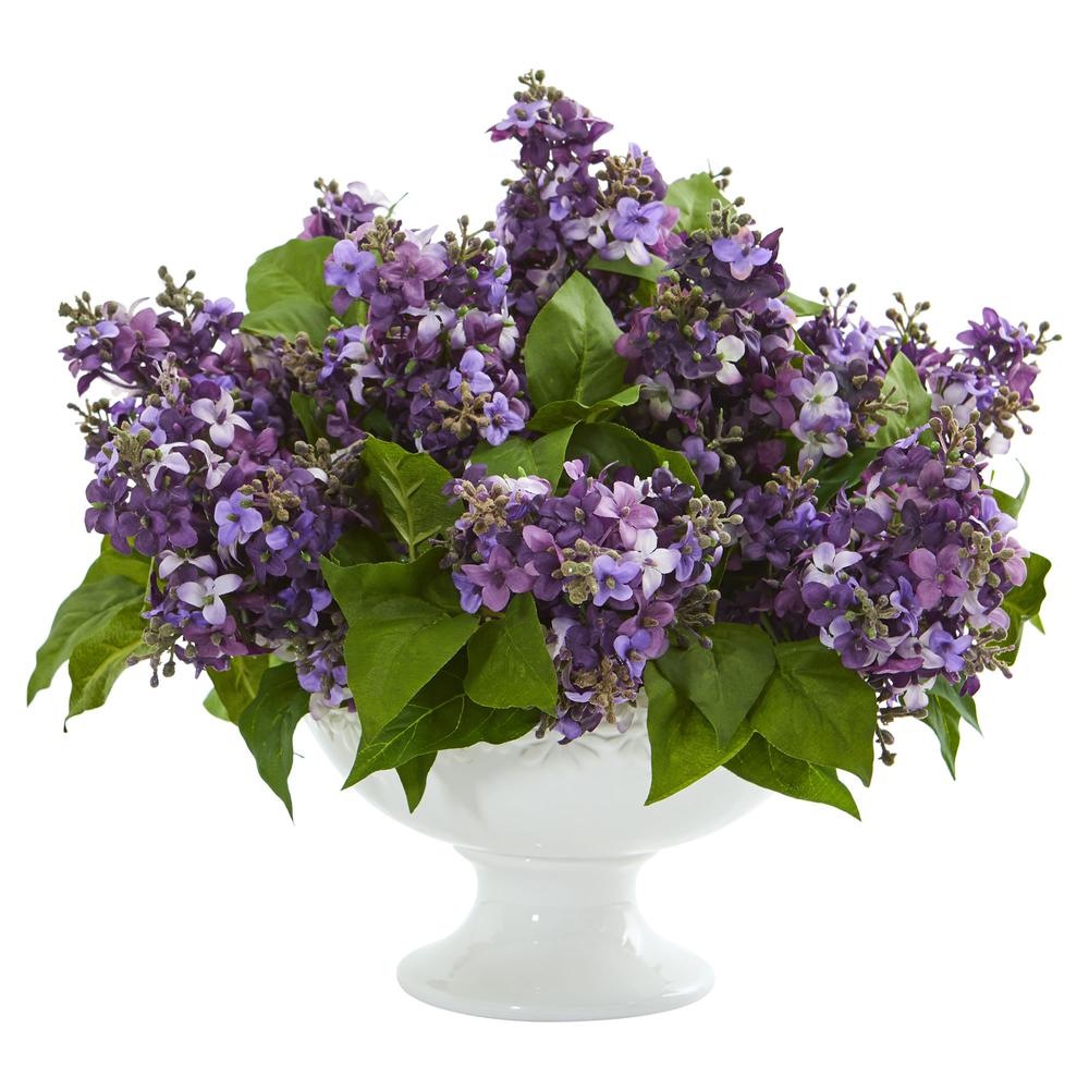 Lilac Artificial Arrangement in White Vase, Purple. Picture 1