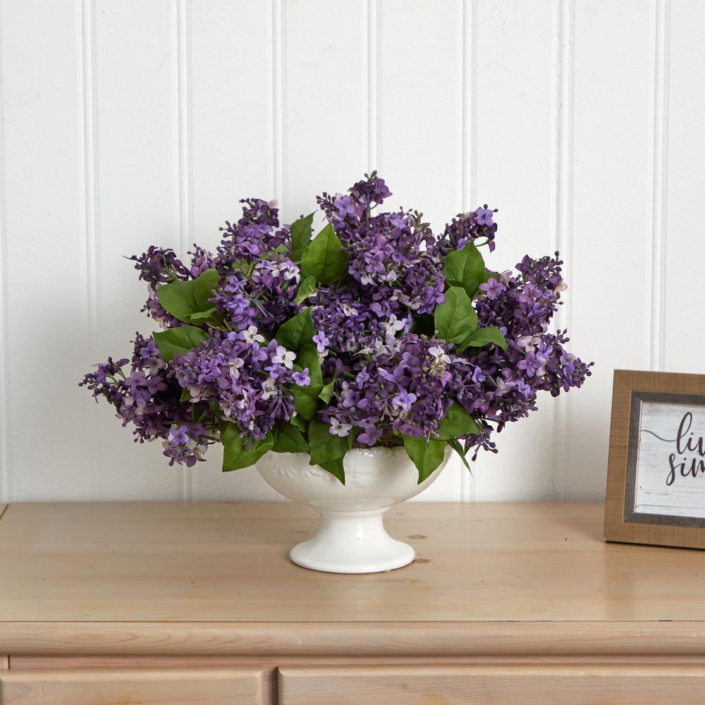 Lilac Artificial Arrangement in White Vase, Purple. Picture 2
