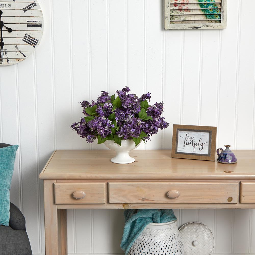 Lilac Artificial Arrangement in White Vase, Purple. Picture 3