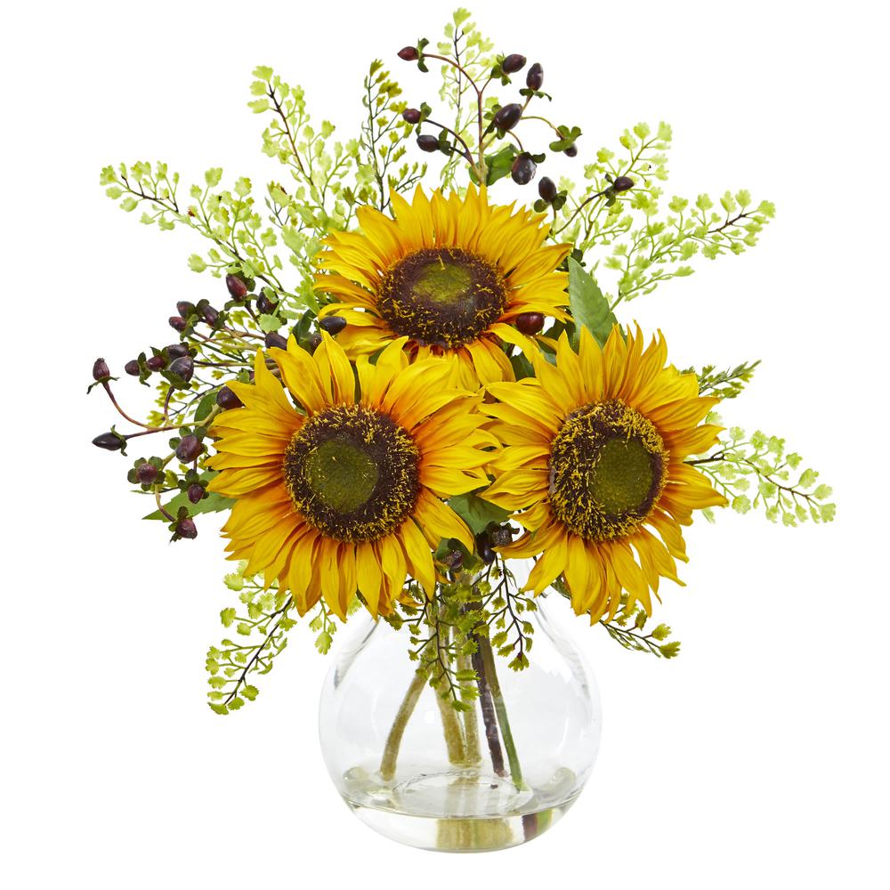 Sunflower Artificial Arrangement in Vase. Picture 1