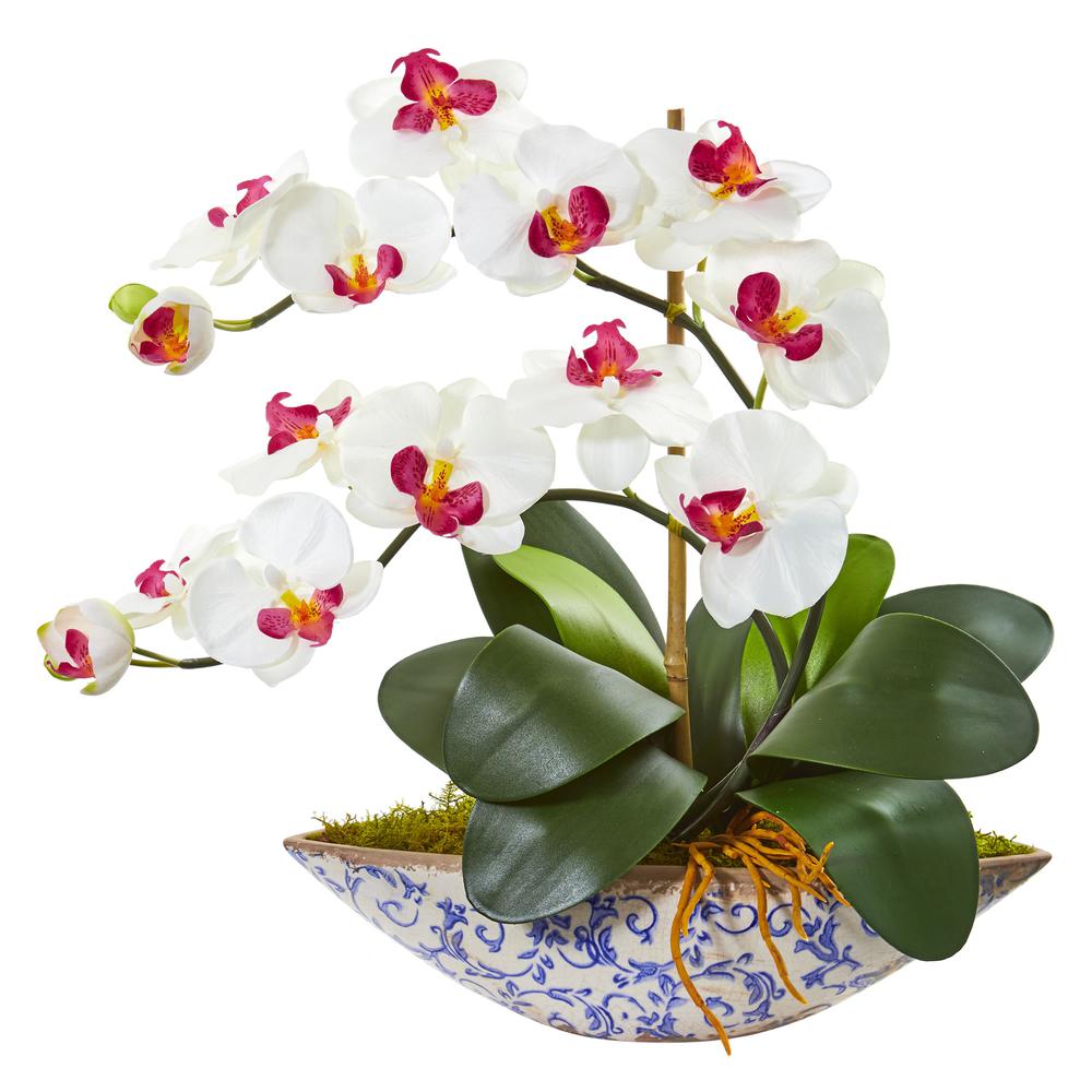 Phalaenopsis Orchid Artificial Arrangement in Vase - White. Picture 1