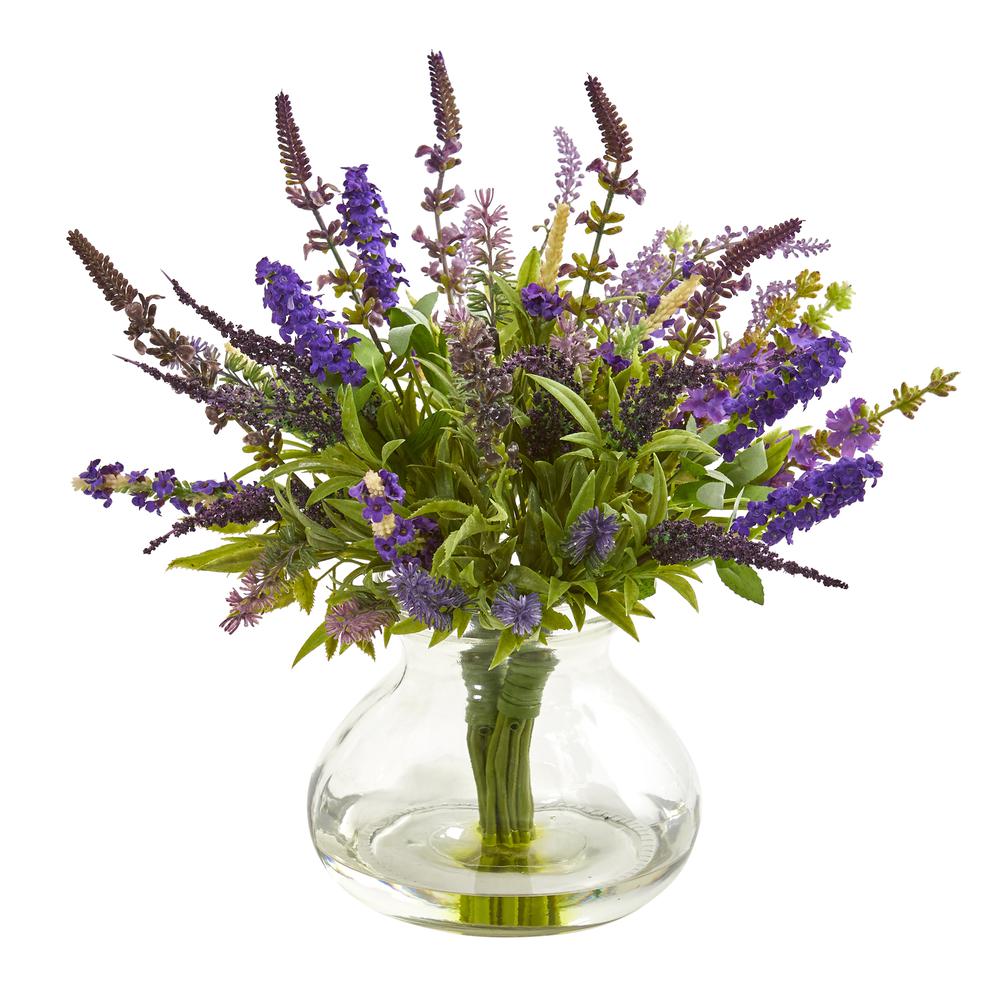 Lavender Bouquet Artificial Arrangement in Vase. Picture 1