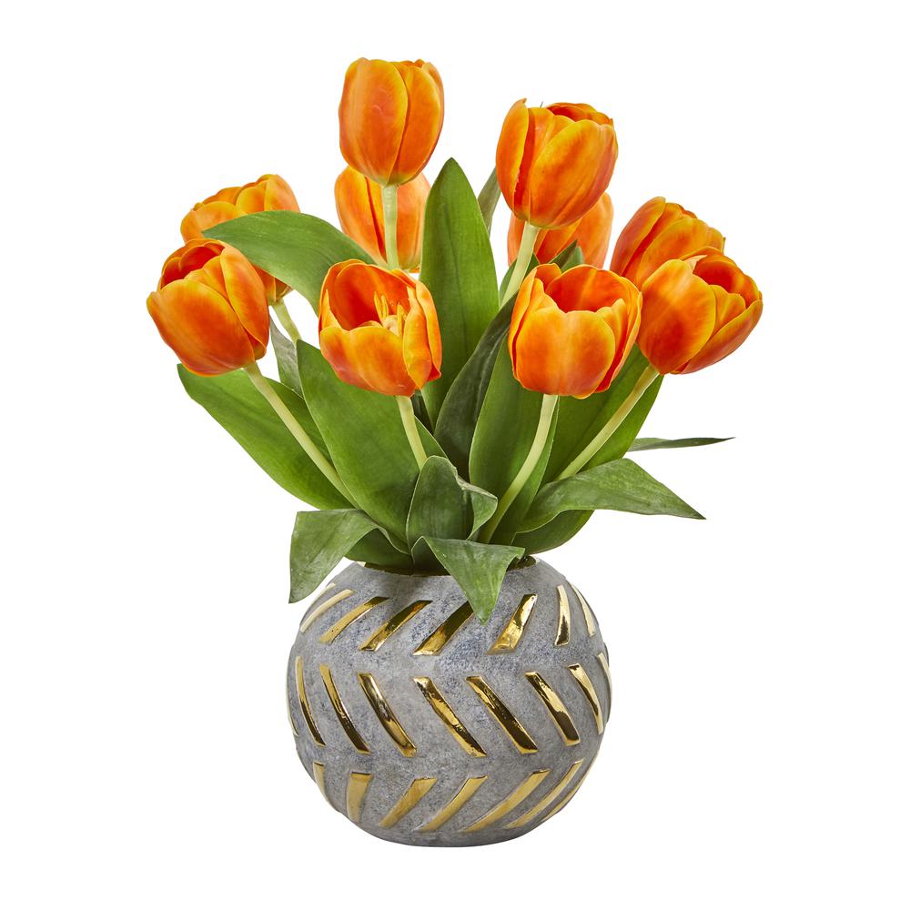 Tulip Artificial Arrangement in Decorative Vase. Picture 2