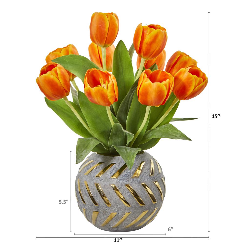 Tulip Artificial Arrangement in Decorative Vase. Picture 1