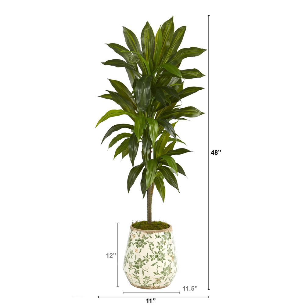 4ft. Dracaena Artificial Plant in Flower Print Planter (Real Touch). Picture 1