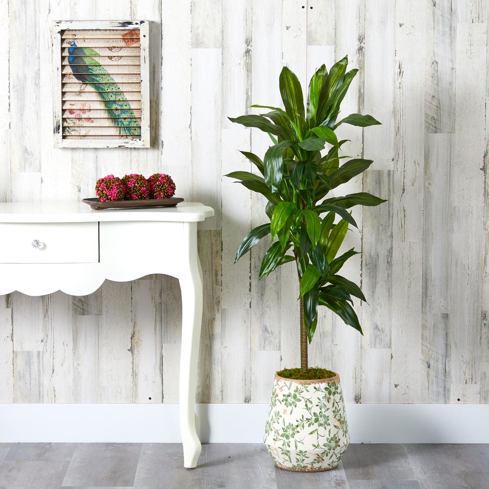 4ft. Dracaena Artificial Plant in Flower Print Planter (Real Touch). Picture 2