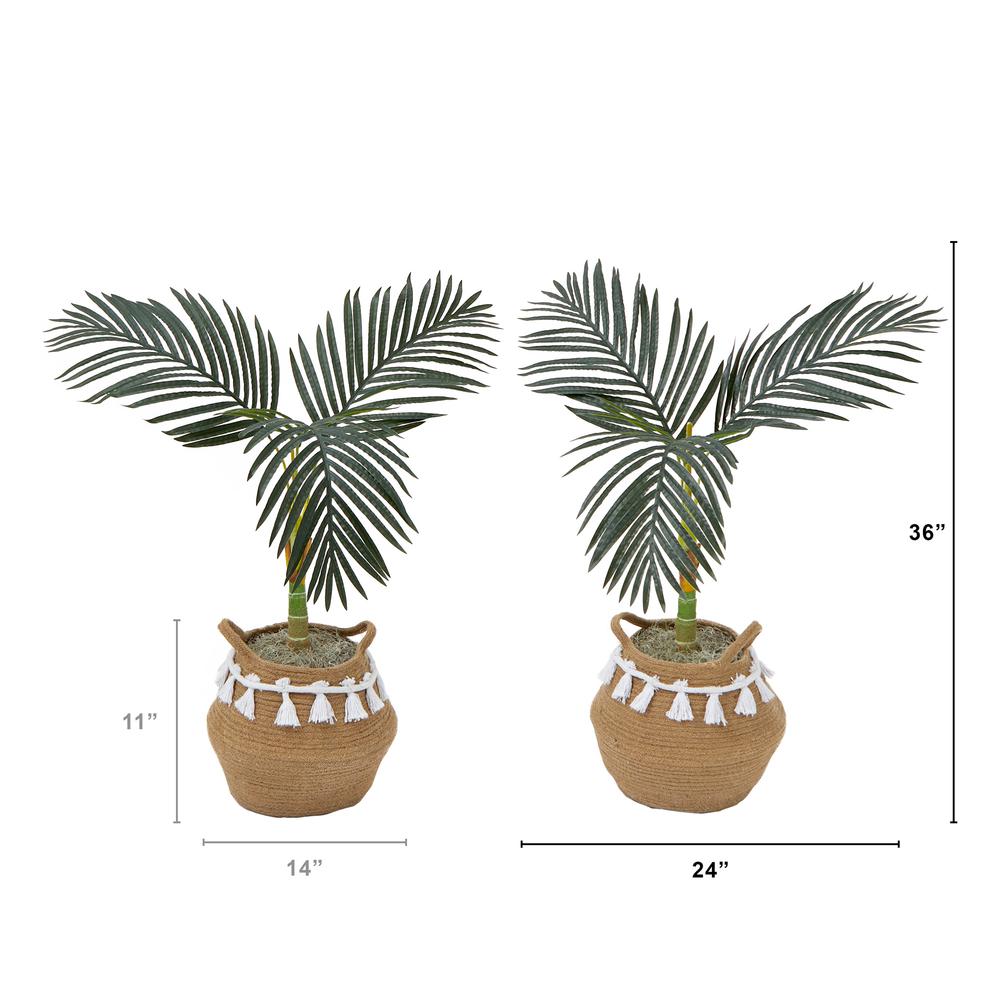 3ft. Artificial Golden Cane Palm Tree with Handmade Jute (Set of 2). Picture 2