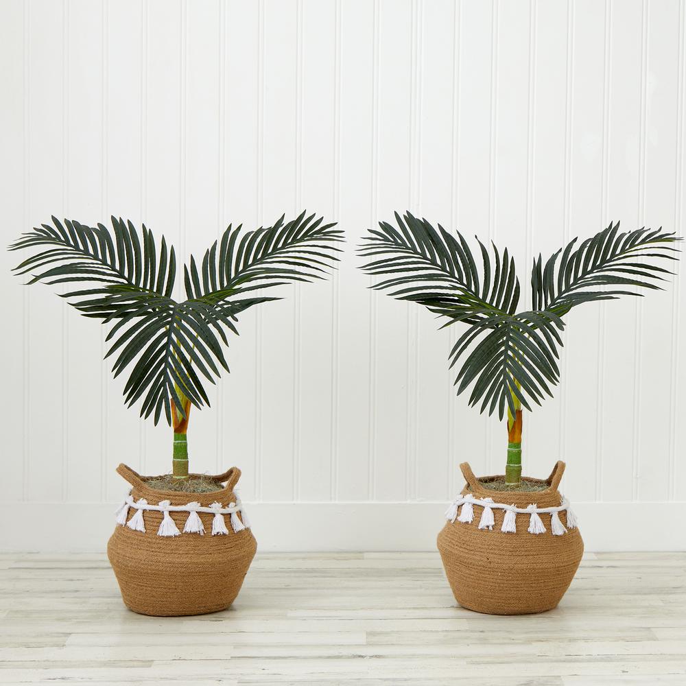 3ft. Artificial Golden Cane Palm Tree with Handmade Jute (Set of 2). Picture 4