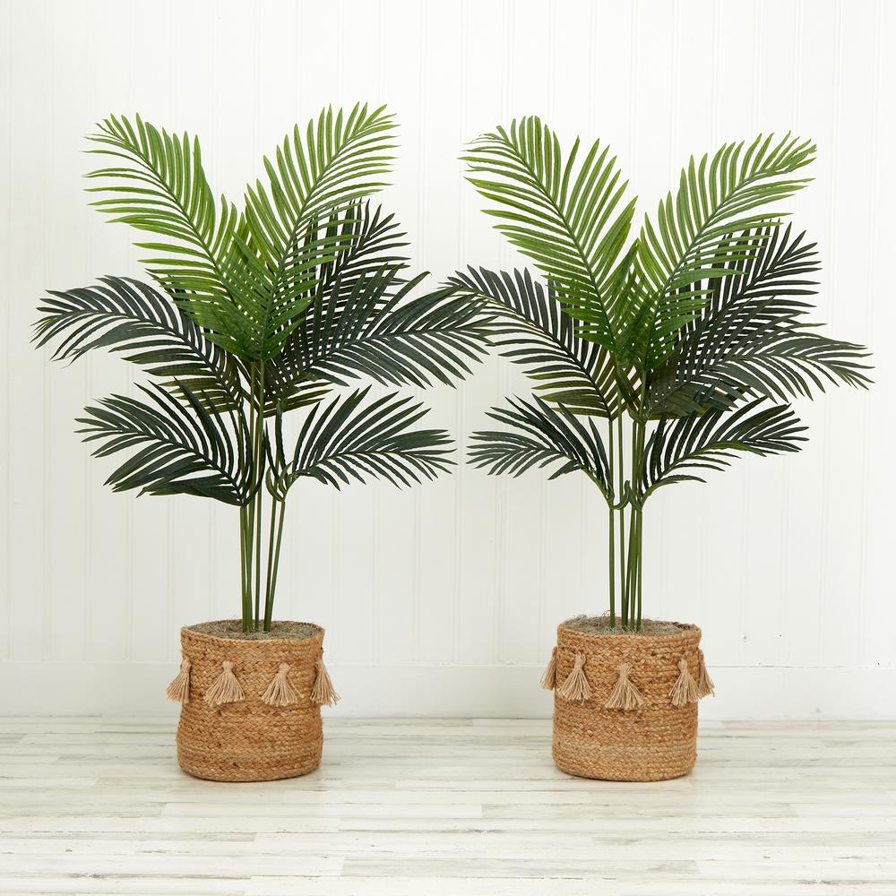 4ft. Artificial Paradise Palm Tree with Handmade Jute & Cotton Basket (Set of 2). Picture 2