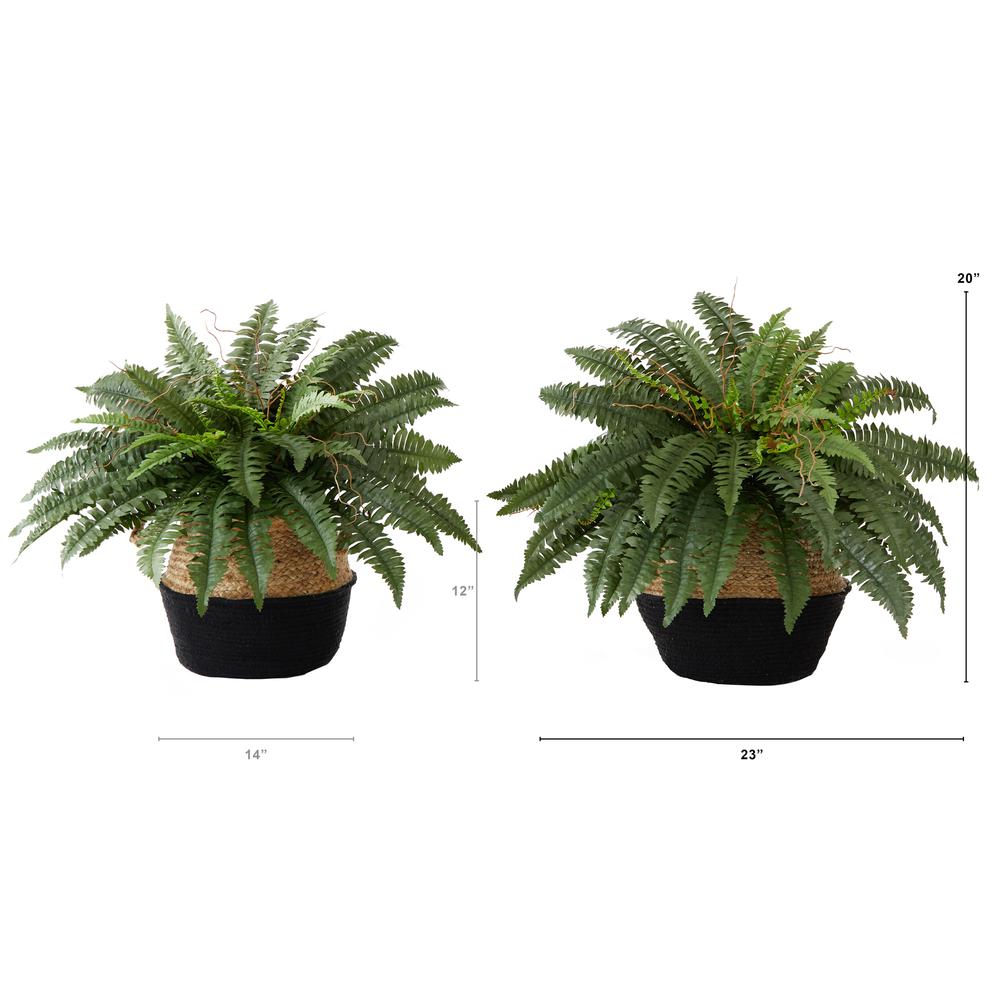 23in. Artificial Boston Fern Plant with Handmade Jute & Cotton Basket (Set of 2). Picture 2