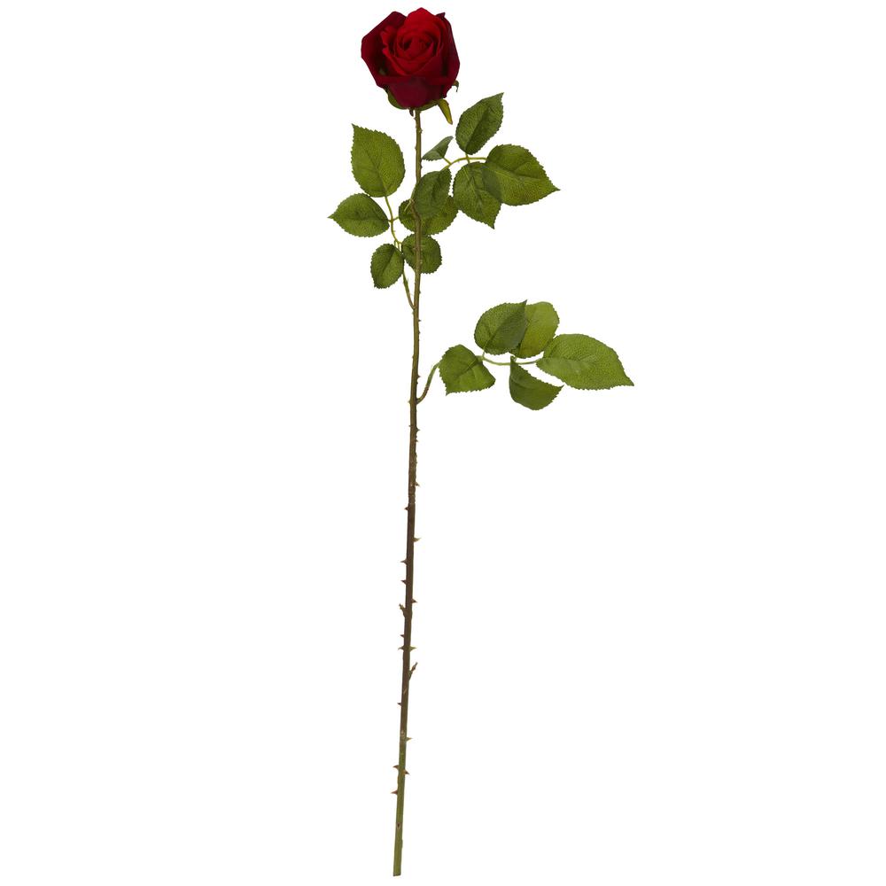 33in. Elegant Red Rose Bud Artificial Flower (Set of 6). Picture 2