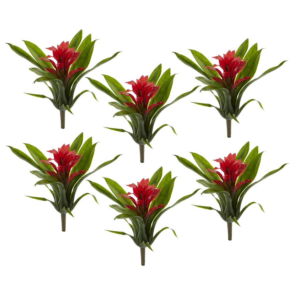 11in. Bromeliad Artificial Flower Stem, Set of 6, Red. Picture 3