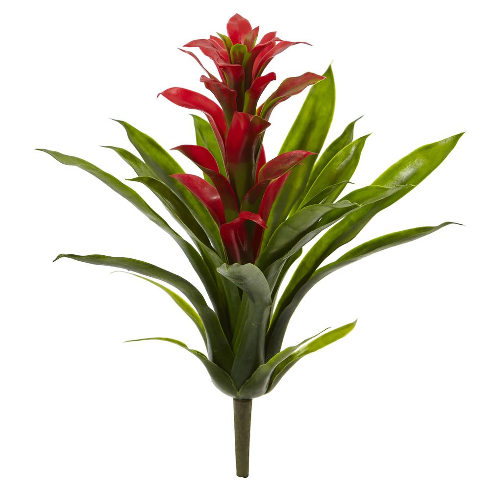 15in. Bromeliad Artificial Flower (Set of 4), Red. Picture 1