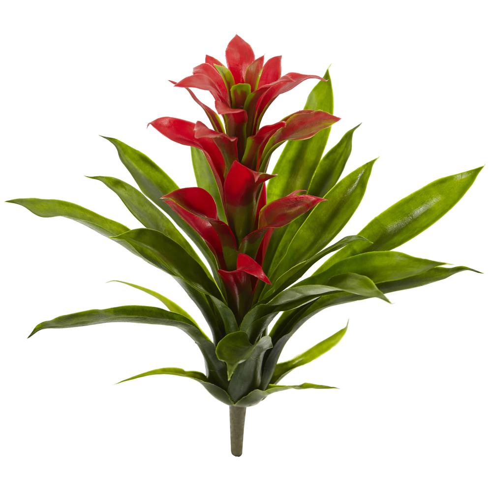 15in. Bromeliad Artificial Flower (Set of 4), Red. Picture 3