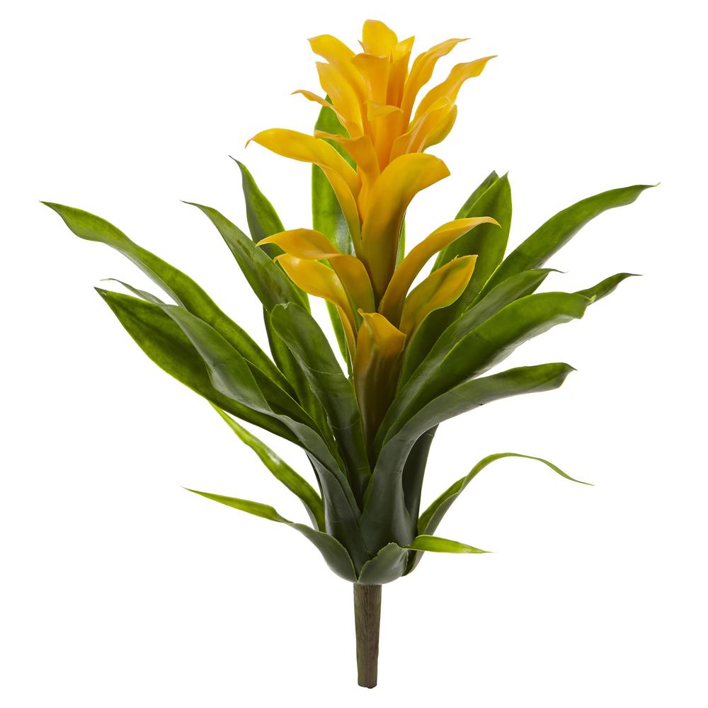 15in. Bromeliad Artificial Flower (Set of 4), Yellow. Picture 1