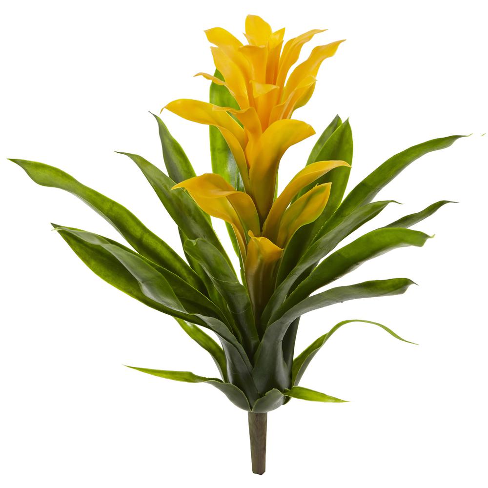 15in. Bromeliad Artificial Flower (Set of 4), Yellow. Picture 3