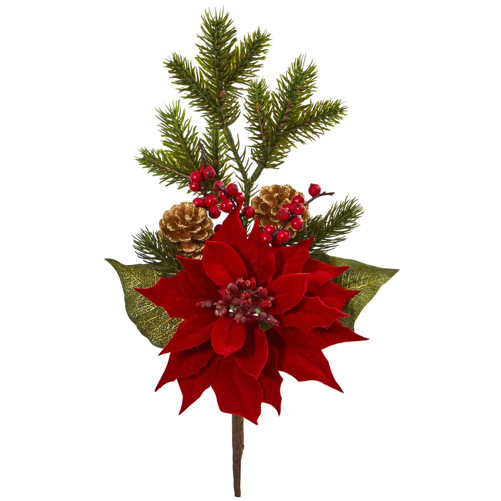 17in. Poinsettia, Berry and Pine Artificial Flower Bundle (Set of 6). Picture 1